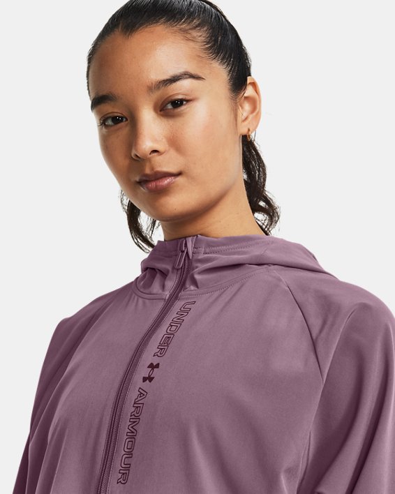 Women's UA Woven Full-Zip Jacket, Purple, pdpMainDesktop image number 3